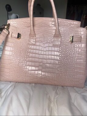 Teddy Blake Alligator/Croc-Embossed Blush Tote Bag with Top Handles